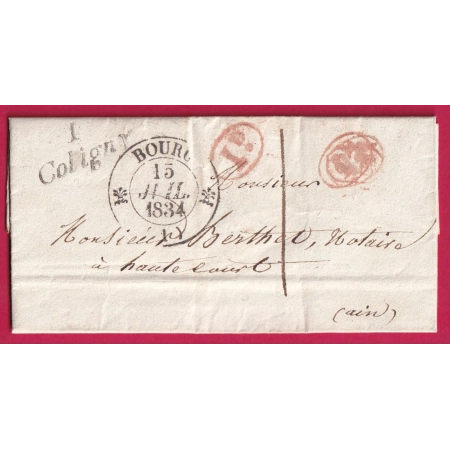 CURSIVE 1 COLOGNY CL ROUGE ANNULE PAR DECIME RURAL TAXE LOCAL 1 1834 INDICE 15