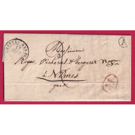 CAD TYPE 15 CHATEAU RENARD BOUCHES DU RHONE BOITE RURALE A BARBENTANE DECIME RURAL POUR NIMES GARD