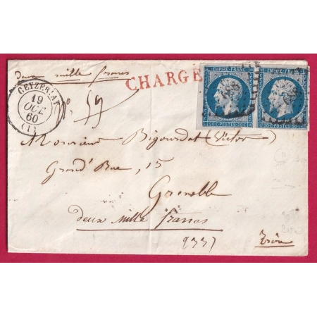 N°14 PAIRE BDF PC 688 CEYZERIAT AIN LETTRE POUR GRENOBLE ISERE