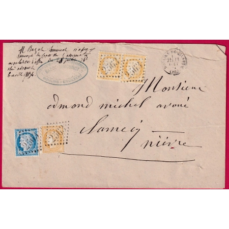 N°60 59 55 PAIRE RARE COMBINAISON GC 2563 MOULINS ENGILBERT NIEVRE POUR CLAMECY 3 PORTS 70C 1874