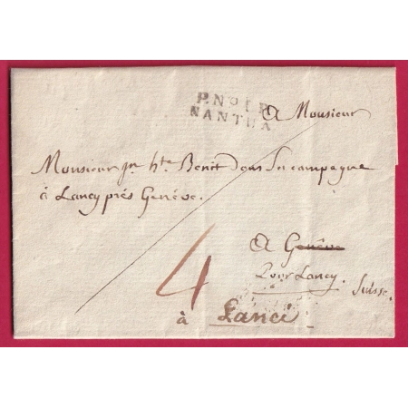 MARQUE PN°1P NANTUA AIN 1828 POUR LANCY GENEVE SUISSE 1819
