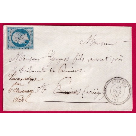 N°14 PC 345 BELESTA ARIEGE CAD TYPE 22 POUR PAMIERS REEXPEDIEE VILLASAVARY AUDE