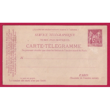 ENTIER SAGE 50C ROUGE CARTE TELEGRAMME TUBES PNEUMATIQUE