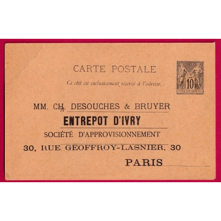 ENTIER 10C SAGE REPIQUE ENTREPOT IVRY PARIS DESOUCHES ET BRUCKER 1892