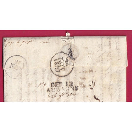 DEBOURSE DEB 12 AUBAGNE BOUCHES DU RHONE 1827 INDICE 20 DEPART DIGNE BASSES ALPES GEMENOS PUGET VAR