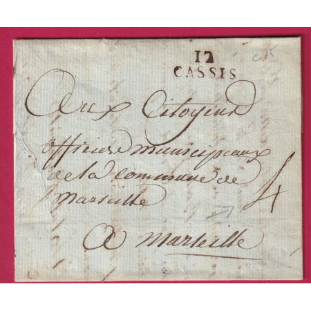 MARQUE 12 CASSIS BOUCHES DU RHONE 1794 22X10 POUR MARSEILLE INDICE 15