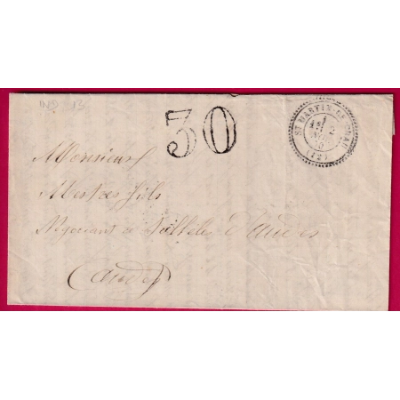 CAD TYPE 24 ST MARTIN DE CRAU BOUCHES DU RHONE TAXE TAMPON 30 1870 POUR SALLELES D'AUDE INDICE 15
