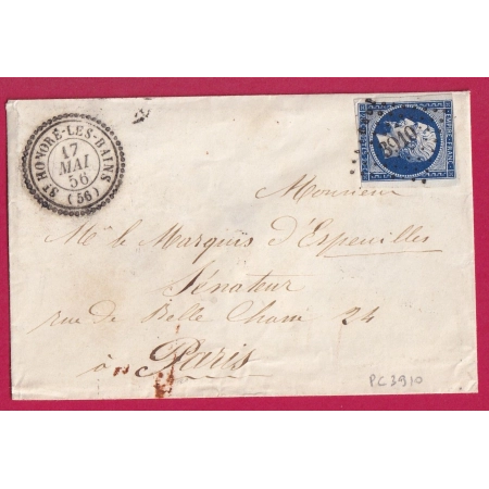 N°14 BLEU NOIR BDF PC 3910 ST HONORE LES BAINS CAD TYPE 22 POUR PARIS INDICE 14