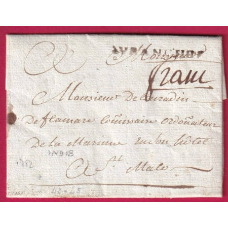 MARQUE FRANCHE DE AVRANCHES MANCHE 1782 INDICE 18 POUR ST MALO ILLE ET VILAINE