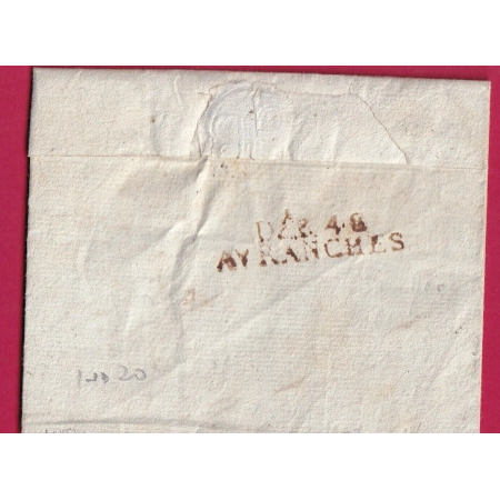 DEBOURSE DEB 48 AVRANCHES MANCHE EN ROUGE LETTRE DEPART COUTANCES  POUR PONTORSON SIGNALE PAR POTHION MAIS NON COTE