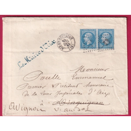 N°22 PAIRE GC41 AIX EN PROVENCE GRIFFE LE MAIRE D'AIX 1864 POUR DRAGUIGNAN REEXPEDIE AVIGNON VAR VAUCLUSE