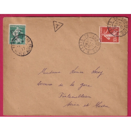 N°138 PARIS 1917 SEMEUSE N°137 SERVI DE TIMBRE TAXE FONTAINEBLEAU SEINE ET MARNE