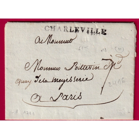 MARQUE CHARLEVILLE ARDENNES LN°8 1791 POUR PARIS INDICE 11