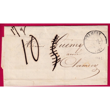 CAD TYPE 13 PREMERY NIEVRE 1842 TAXE MODIFIEE 5 PUIS 10 MENTION POIDS 17 GRAMMES POUR CLAMECY