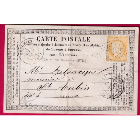N°55 GC 4595 BEUGNIES NORD POUR ST AUBIN NORD CARTE PRECURSEUR