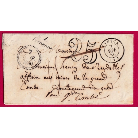 CURSIVE 1 IZERNORE TAXE 25 ANNULE RETAXEE 25 MANUSCRIT DATEUR A 1850 GARD INDICE 14