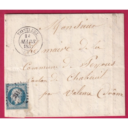 N°10 PC 2114 MONTLUEL CAD TYPE 14 1853 POUR VALENCE DROME