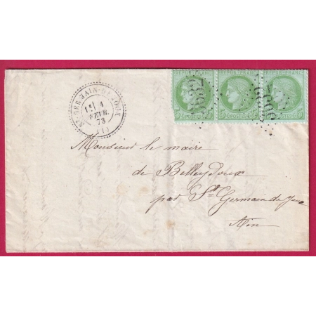 N°53 BANDE DE 3 GC 3632 ST GERMAIN DE JOUX AIN CAD TYPE 24  LETTRE LOCALE POUR ST GERMAIN DE JOUX