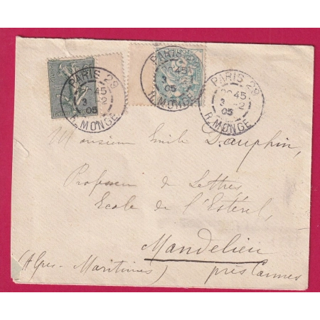 N°111 130 LEVEE EXCEPTIONNELLE PARIS R MONGE 1905 MANDELIEU ALPES MARITIMES