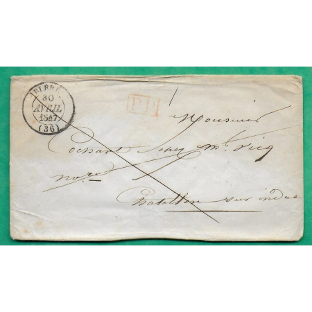 CAD TYPE 14 BLERE INDRE ET LOIRE PP ROUGE POUR CHATILLON SUR INDRE 1847 LETTRE COVER FRANCE