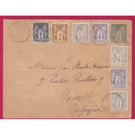 ENTIER SAGE 5C VERT + N°83 85 87X3 88X2 TARIF 25C CONFOLENS CHARENTE POUR HASSELT BELGIQUE