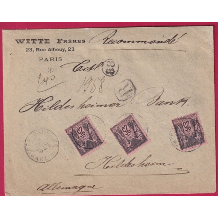 N°97 X3 PARIS BD ST MARTIN 1899 RECOMMANDE POUR HILDESHEIM ALLEMAGNE