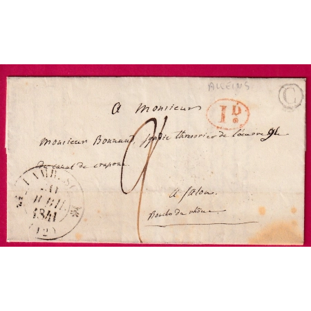 CAD TYPE 12 LAMBESC BOUCHES DU RHONE BOITE RURALE C ALLEINS + DECIME RURAL 1841 POUR SALON DE PROVENCE