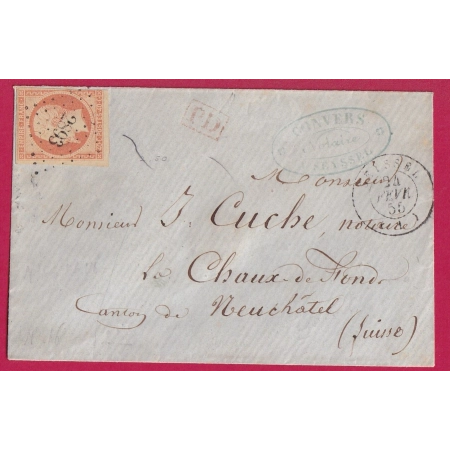 N°16 PC 2893 SEYSSEL AIN POUR LA CHAUX DE FONDS SUISSE 1855