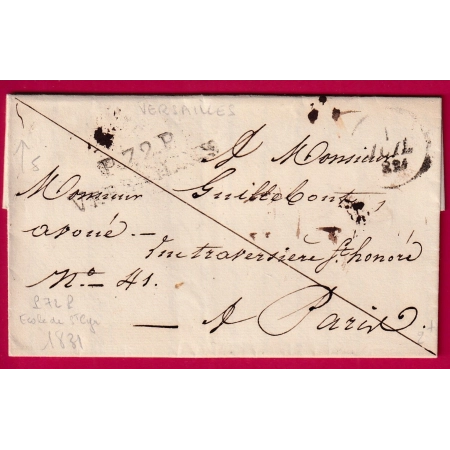MARQUE P72P VERSAILLES SEINE ET OISE TEXTE ECOLE MILITAIRE DE ST CYR 1831 POUR PARIS