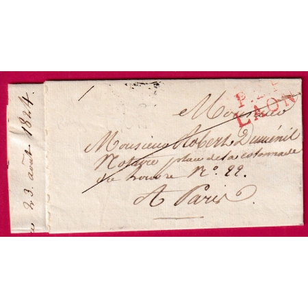 MARQUE P2P LAON AISNE EN ROUGE 1824 POUR PARIS INDICE 9