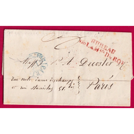 MARQUE BUREAU DE LA MAISON DU ROI PARIS 1840 + CACHET TAXE ET CACHET DE FACTEURS POUR PARIS