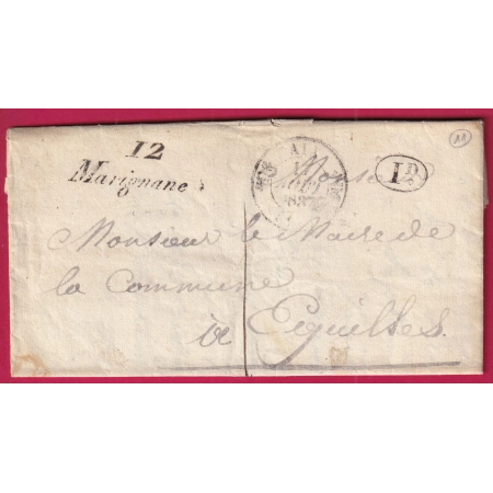 CURSIVE 12 MARIGNANE CAD TYPE 11 AIX DECIME RURALE DE PENNES POUR EGUILLES 1837 TEXTE LE MAIRE DE PENNES