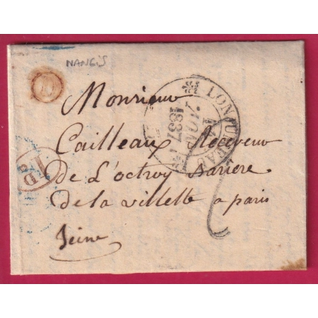 CAD TYPE 12 LONGUMEAUX SEINE ET MARNE BOITE RURALE C ROUGE + DECIME RURALE NANGIS POUR PARIS 1837