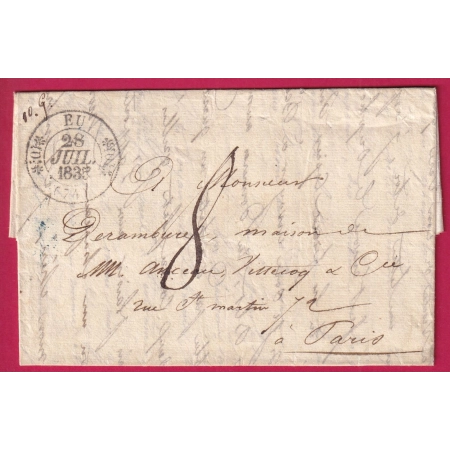CAD TYPE 11 EU SEINE INFERIEURE 1835 POUR PARIS INDICE 11 TAXE 8