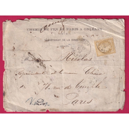 N°55 CAD PARIS BT DE L'HOPITAL AU DOS REBUTS DE PARIS ROUGE CACHETS DE FACTEUR