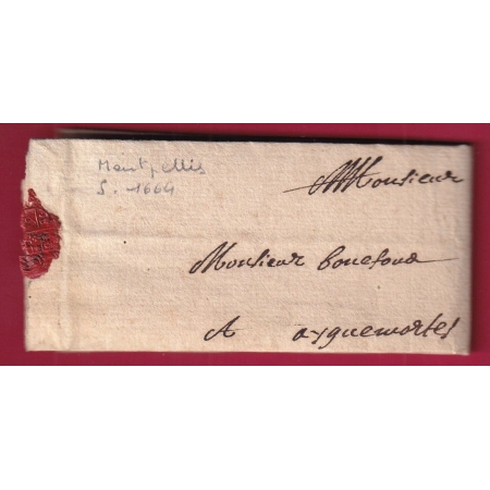 LETTRE DE MONTPELLIER HERAULT 1664 POUR AIGUEMORTE AIGUE MORTE
