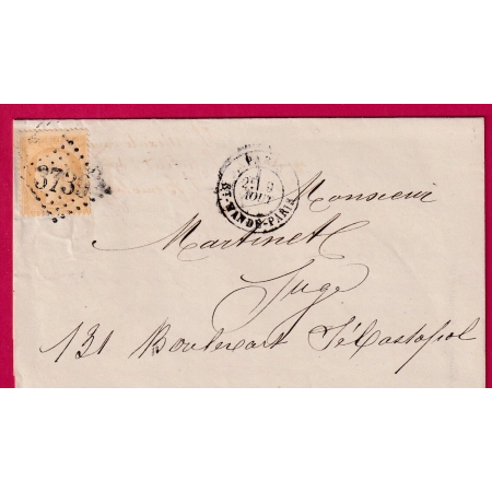 N°59 GC 3739 PARIS ST MANDE PARIS 1872 POUR PARIS