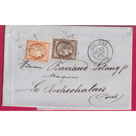 N°38 56 GC 105 ANGOULEME CHARENTE POUR LA ROCHECHALAIS 1874