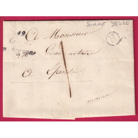 CURSIVE 49 GIVRY EN ARGONNE TAXE LOCALE 1 BOITE RURALE H SOMME YEVRE POUR EPENSE 1853