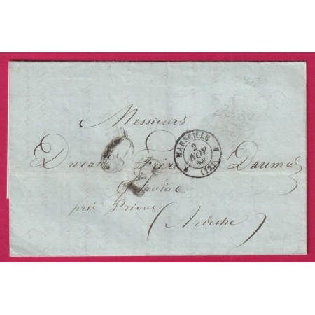 TAXE TAMPON 30C OMBREE MARSEILLE 4 12 4 POUR FLAVIAC ARDECHE 1858