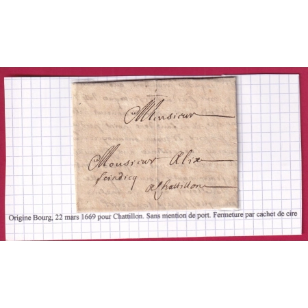 LETTRE DE BOURG EN BRESSE AIN 1669 POUR CHATILLON