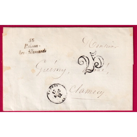 CURSIVE 56 BRINON LES ALLEMANDS NIEVRE CAD TYPE 15 TANNAY POUR CLAMECY INDICE 13 1852