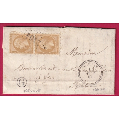 N°21 PAIRE GC 2164 MAILLAT AIN CAD TYPE 22 BOITE RURALE G IZENAVE POUR LYON