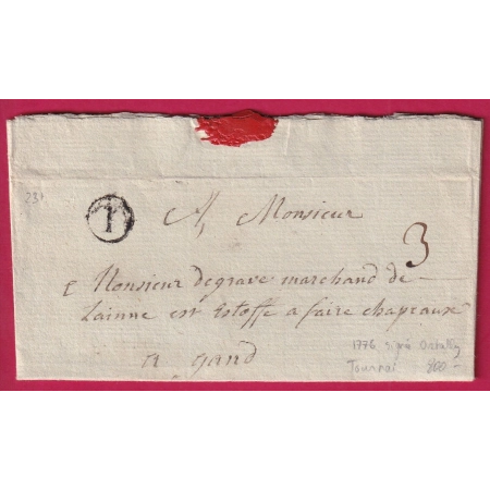 MARQUE T DE TOURNAI BELGIQUE 1776 POUR GAND