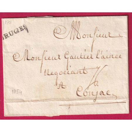 MARQUE BRUGES BELGIQUE 1754 POUR COGNAC CHARENTE