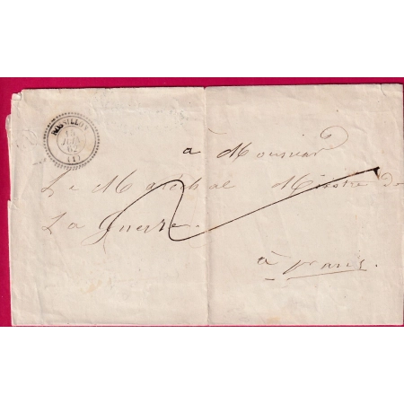 CAD TYPE 22 EN FRANCHISE ROSSILLON AIN 1862 BOITE RURALE A POUR PARIS POUR LE MINISTRE DE LA GUERRE