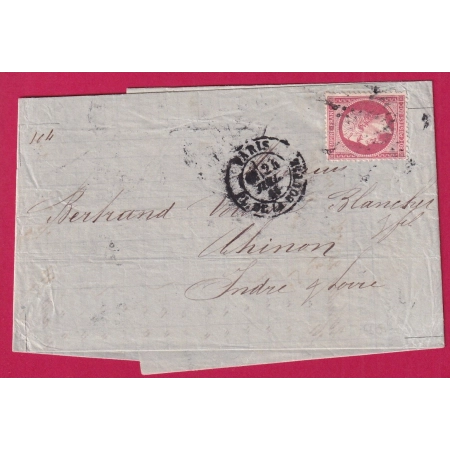 N°24 PARIS ETOILE PL DE LA BOURSE 1866 POUR CHINON INDRE ET LOIRE