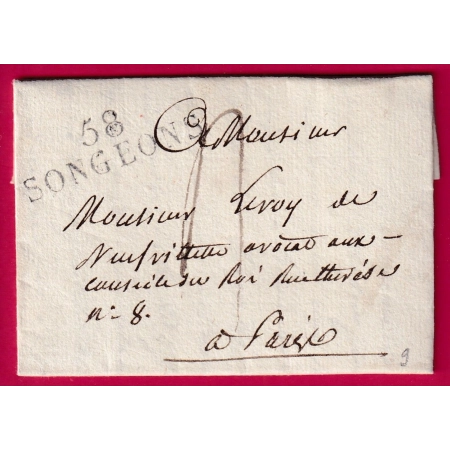 MARQUE 58 SONGEONS OISE 1827 POUR PARIS 39X12 INDICE 9