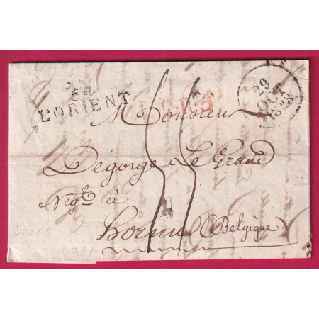 MARQUE 54 LORIENT MORBIHAN 1828 POUR HORNU BELGIQUE GRIFFE LFR5 BELLE TAXE 55