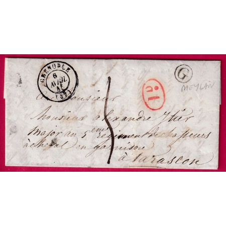 CAD TYPE 15 GRENOBLE ISERE BOITE RURALE G MEYLAN DECIME RURALE TARASCON MILITAIRE BOUCHES DU RHONE 1845